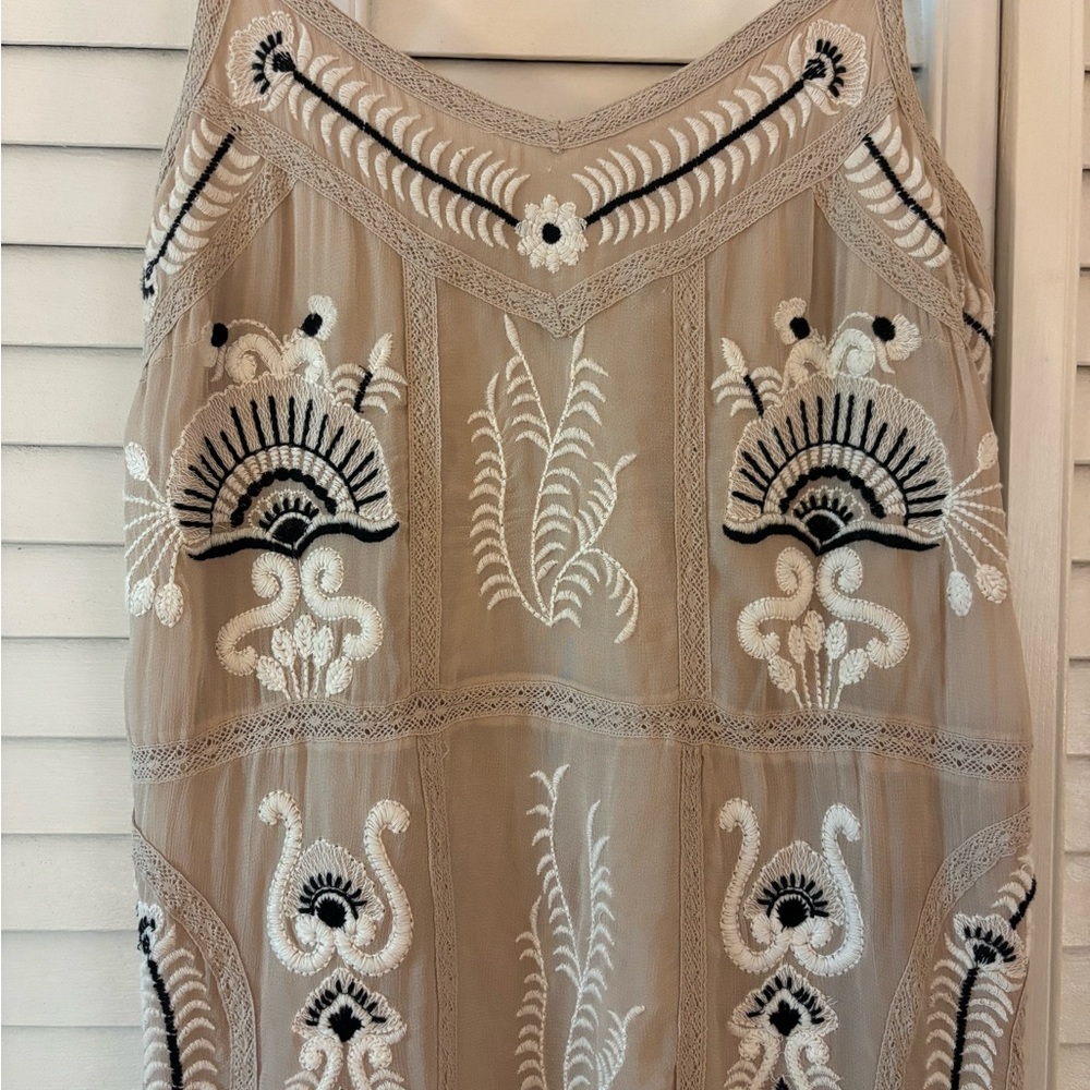 Maeve Beige Embroidered Slip Dress - Picture 3 of 13
